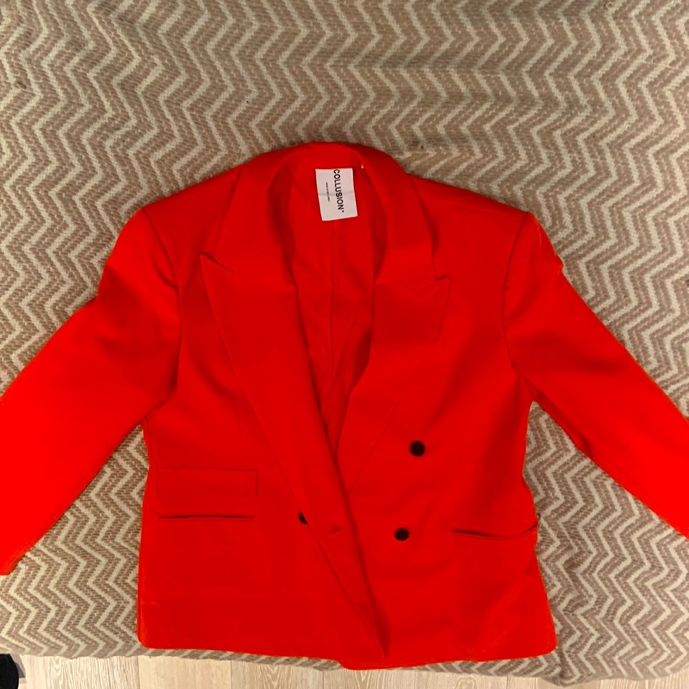 Selling a ASOS Collusion oversized longline Women’s Blazer in bright orange.